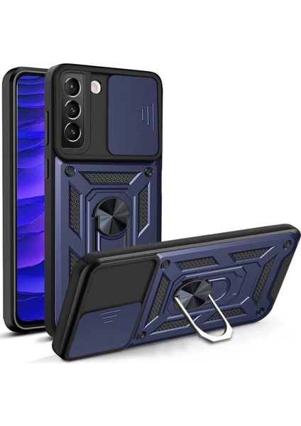 Samsung Galaxy S22 Plus Uyumlu Kılıf Kamera Korumalı Sürgülü Yüzüklü Armor Military Tank Zırhlı