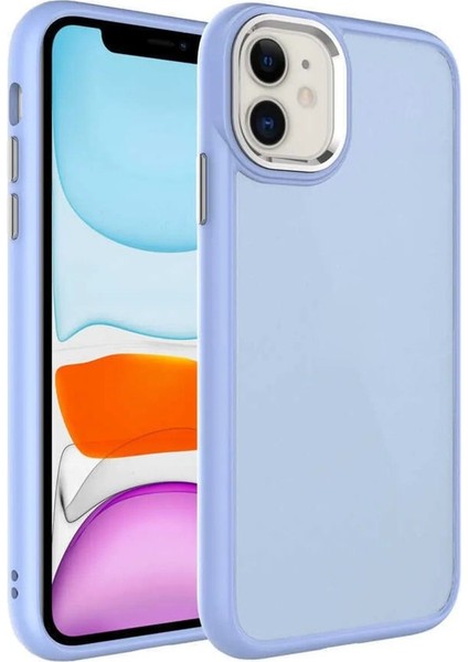 Apple iPhone 11 Kılıf Metal Çerçeve Hassas Butonlu Renkli Buzlu Şeffaf Transparan Kapak