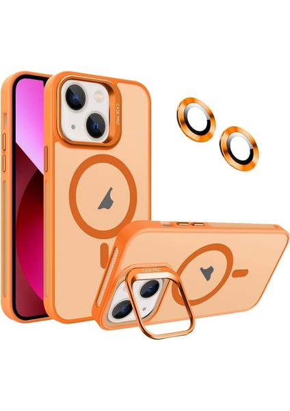 Apple iPhone 14 Kılıf Standlı Mat Magsafe Metal Tuşlu Kamera Lens Hediyeli Wonk Kapak