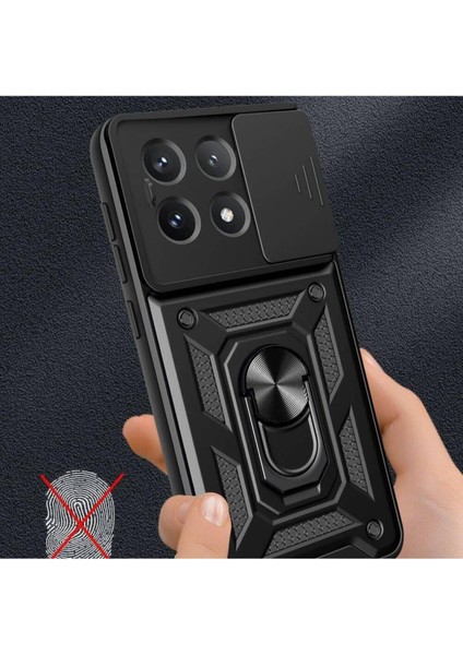 Poco X6 Pro 5g Kılıf Kamera Korumalı Sürgülü Yüzüklü Armor Tank Kapak
