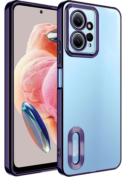 Xiaomi Redmi Note 12 Kılıf Kamera Lens Korumalı Şeffaf Renkli Logo Gösteren Parlak Kapak