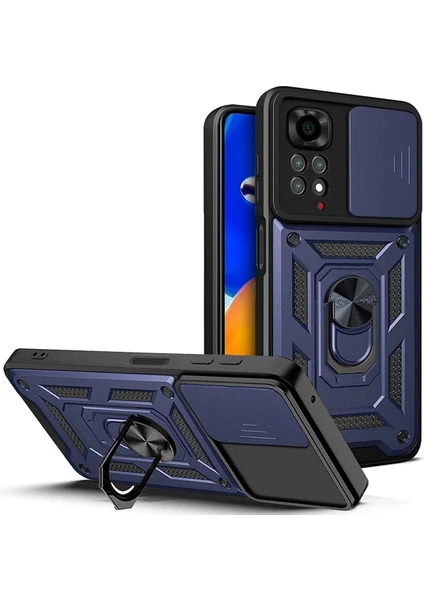 Xiaomi Redmi Note 11 Kılıf Kamera Korumalı Sürgülü Yüzüklü Armor Military Tank