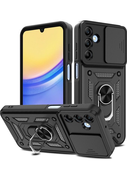 Samsung Galaxy A15 Kılıf Kamera Korumalı Sürgülü Yüzüklü Armor Military Tank Koruyucu Kapak