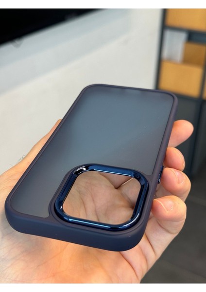 Apple iPhone 15 Pro Max Kılıf Metal Çerçeve Hassas Butonlu Renkli Buzlu Şeffaf Transparan Kapak