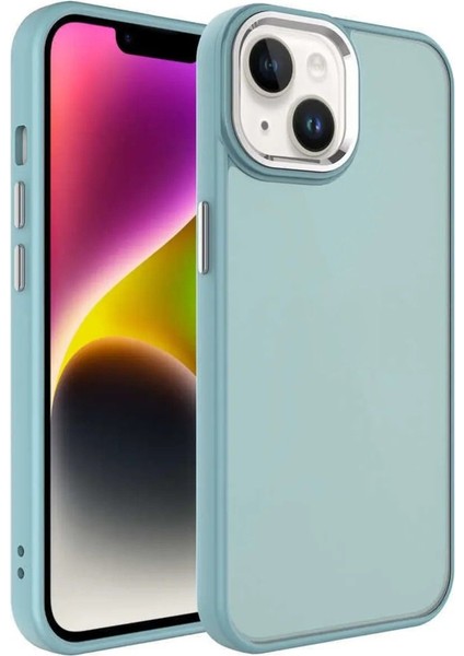Apple iPhone 13 Kılıf Metal Çerçeve Hassas Butonlu Renkli Buzlu Şeffaf Transparan Kapak