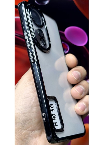 Honor 90 Uyumlu Kılıf Kamera Lens Korumalı Şeffaf Renkli Logo Gösteren Parlak Kapak