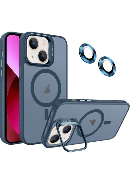 Apple iPhone 14 Kılıf Standlı Mat Magsafe Metal Tuşlu Kamera Lens Hediyeli Wonk Kapak