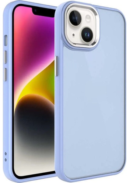 Apple iPhone 14 Kılıf Metal Çerçeve Hassas Butonlu Renkli Buzlu Şeffaf Transparan Kapak