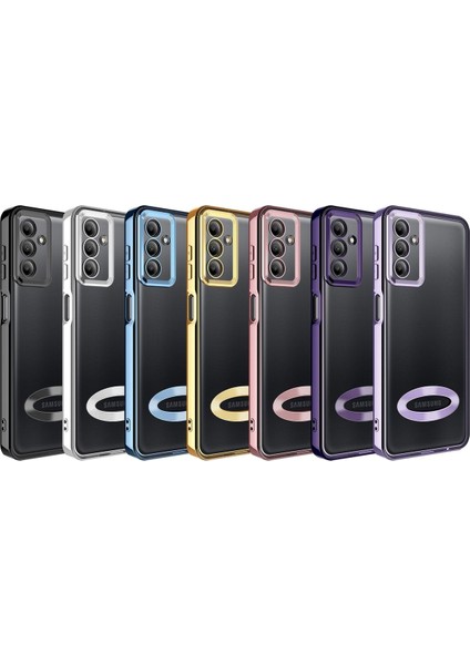 Samsung Galaxy A04S Kılıf Logo Gösteren Parlak Kenarlı Kamera Lens Korumalı Şeffaf Omega Silikon Kapak
