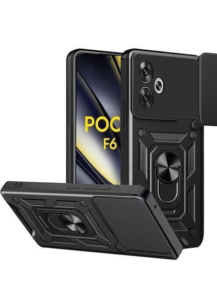 Poco F6 5g Kılıf Kamera Korumalı Sürgülü Yüzüklü Armor Military Tank Koruyucu Kapak