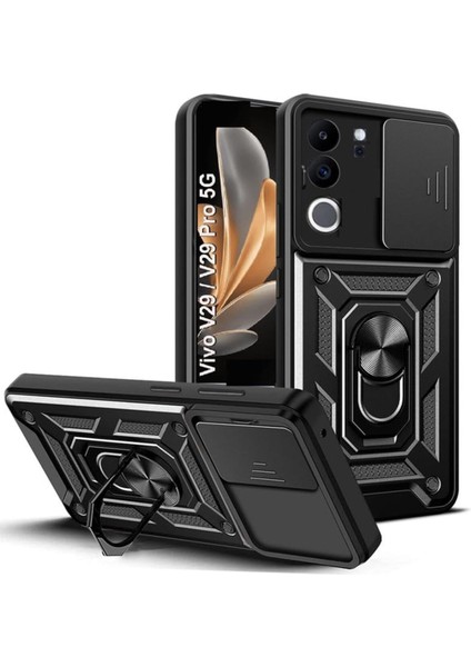 Vivo V29 5g Kılıf Kamera Korumalı Sürgülü Yüzüklü Armor Military Tank Koruyucu Kapak