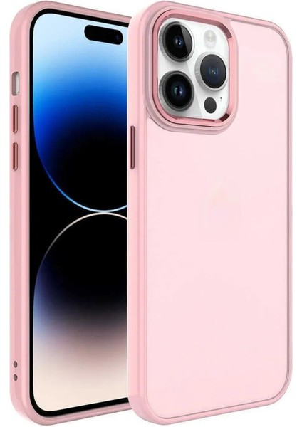 Apple iPhone 15 Pro Max Kılıf Metal Çerçeve Hassas Butonlu Renkli Buzlu Şeffaf Transparan Kapak