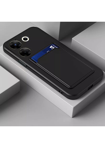 Tecno Camon 20 Pro 5g Kılıf Kamera Korumalı Kartlıklı Cüzdanlı Kırmızı Tuşlu Siyah Silikon Kapak