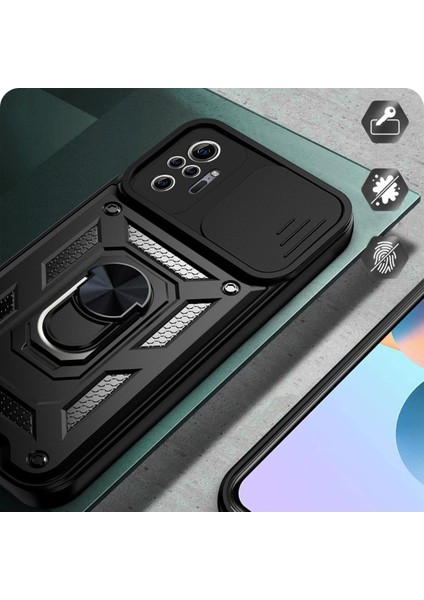 Xiaomi Poco X3 Gt Uyumlu Kılıf Kamera Korumalı Sürgülü Yüzüklü Armor Military Tank