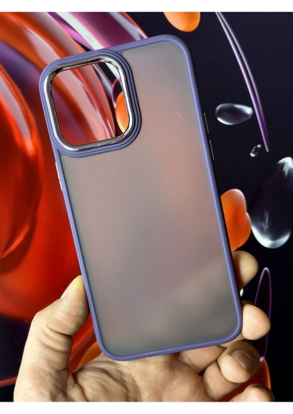 Apple iPhone 15 Pro Max Kılıf Metal Çerçeve Hassas Butonlu Renkli Buzlu Şeffaf Transparan Kapak