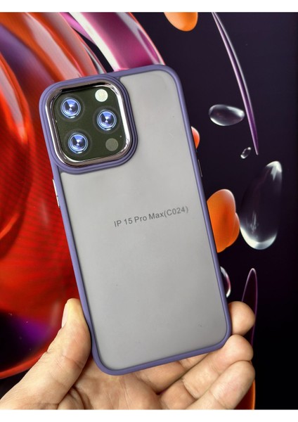 Apple iPhone 15 Pro Max Kılıf Metal Çerçeve Hassas Butonlu Renkli Buzlu Şeffaf Transparan Kapak