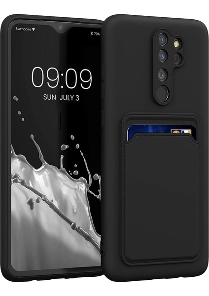 Oppo A9 2020 Kılıf Kamera Korumalı Kartlıklı Cüzdanlı Kırmızı Tuşlu Siyah Silikon Kapak