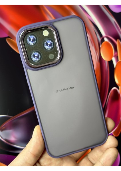 Apple iPhone 14 Pro Max Kılıf Metal Çerçeve Hassas Butonlu Renkli Buzlu Şeffaf Transparan Kapak