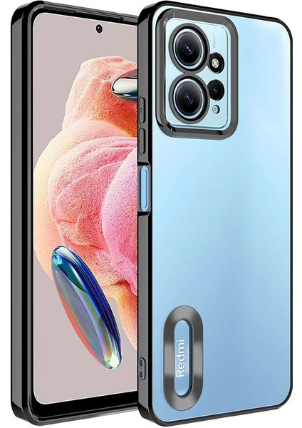 Xiaomi Redmi Note 12 Kılıf Kamera Lens Korumalı Şeffaf Renkli Logo Gösteren Parlak Kapak