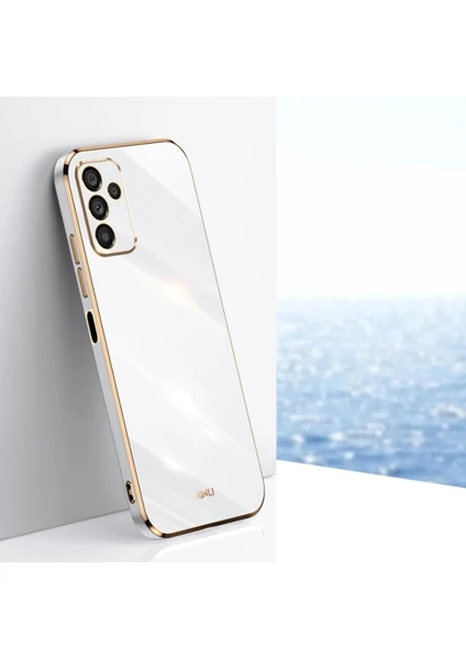 Samsung Galaxy A14 Kılıf Parlak Kenarlı Altın Işlemeli Kamera Korumalı Bark Kapak