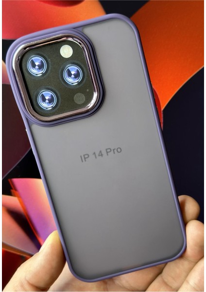 Apple iPhone 14 Pro Kılıf Metal Çerçeve Hassas Butonlu Renkli Buzlu Şeffaf Transparan Kapak
