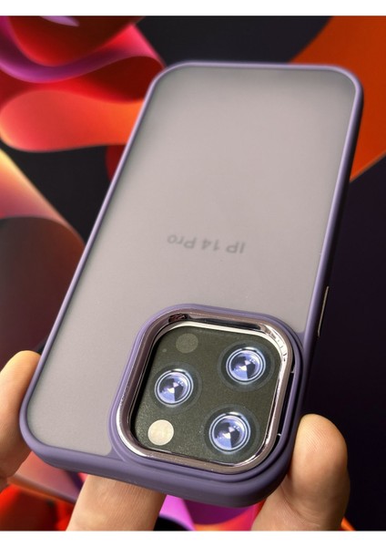 Apple iPhone 14 Pro Kılıf Metal Çerçeve Hassas Butonlu Renkli Buzlu Şeffaf Transparan Kapak