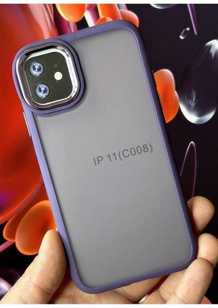 Apple iPhone 11 Kılıf Metal Çerçeve Hassas Butonlu Renkli Buzlu Şeffaf Transparan Kapak