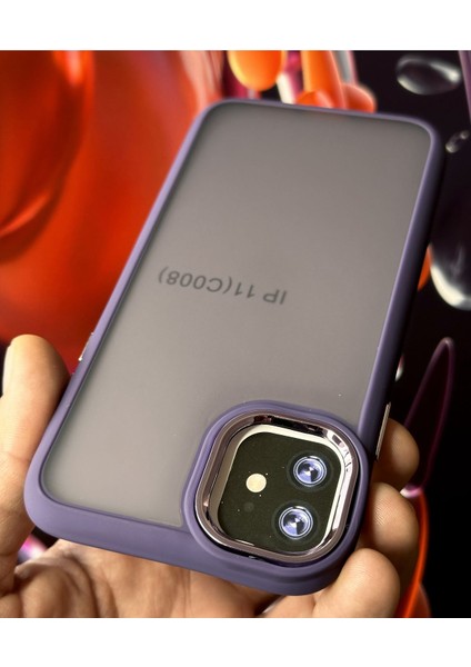 Apple iPhone 11 Kılıf Metal Çerçeve Hassas Butonlu Renkli Buzlu Şeffaf Transparan Kapak