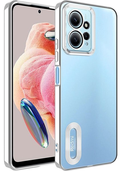 Xiaomi Redmi Note 12 Kılıf Kamera Lens Korumalı Şeffaf Renkli Logo Gösteren Parlak Kapak