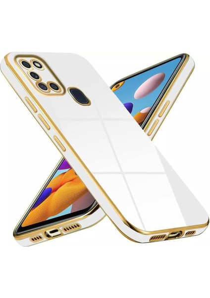 Samsung Galaxy A21S Kılıf Parlak Kenarlı Altın Işlemelilı