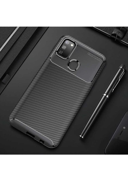 Samsung Galaxy M21 Kılıf Rugged Armor Darbe Emici Uzun Ömürlü Dayanıklı Parmak İzi Yapmaz Karbon Tasarım Negro Silikon Kapak