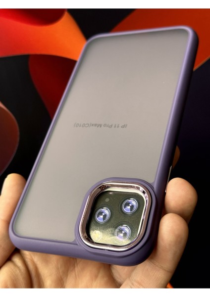 Apple iPhone 11 Pro Max Kılıf Metal Çerçeve Hassas Butonlu Renkli Buzlu Şeffaf Transparan Kapak