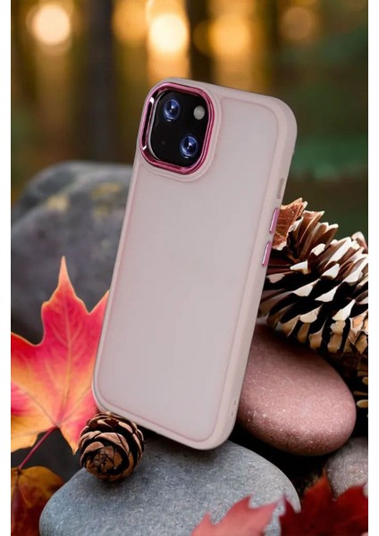 Apple iPhone 15 Plus Kılıf Metal Çerçeve Hassas Butonlu Renkli Buzlu Şeffaf Transparan Kapak