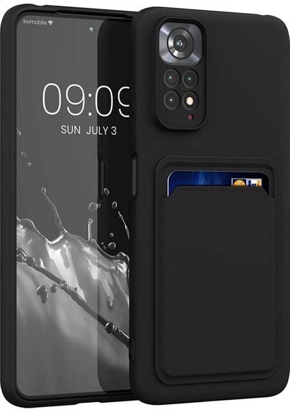 Xiaomi Redmi Note 11S Kılıf Kamera Korumalı Kartlıklı Cüzdanlı Kırmızı Tuşlu Siyah Silikon Kapak