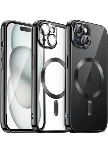 Apple iPhone 15 Plus Kamera Lens Korumalı Magsafe Şarj Kilifi Şeffaf Renkli Yumuşak Kılıf
