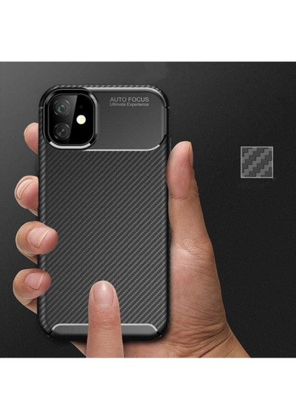 Apple iPhone 11 Kılıf Rugged Armor Darbe Emici Uzun Ömürlü Dayanıklı Parmak İzi Yapmaz Karbon Tasarım Negro Silikon Kapak