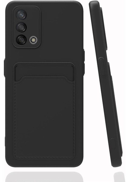 Oppo A74 Kılıf Kamera Korumalı Kartlıklı Cüzdanlı Kırmızı Tuşlu Siyah Silikon Kapak
