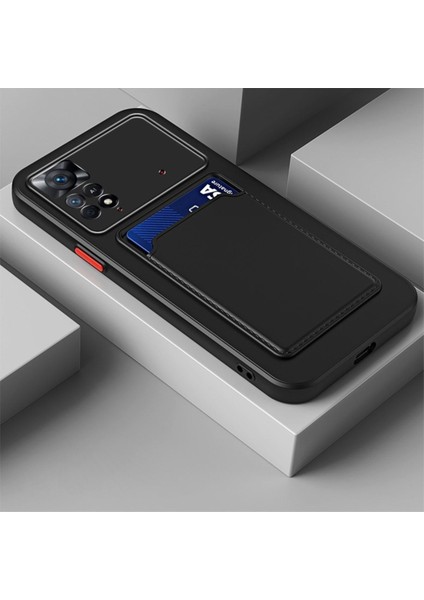 Xiaomi Poco X4 Pro 5g Kılıf Kamera Korumalı Kartlıklı Cüzdanlı Kırmızı Tuşlu Siyah Silikon Kapak