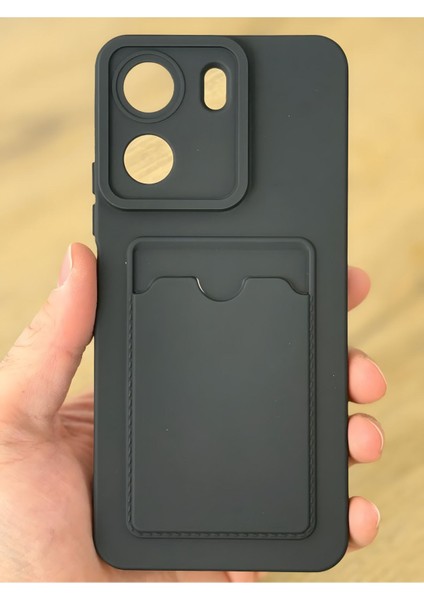 Xiaomi Redmi 13C Kılıf Kamera Korumalı Kartlıklı Cüzdanlı Kırmızı Tuşlu Siyah Silikon Kapak