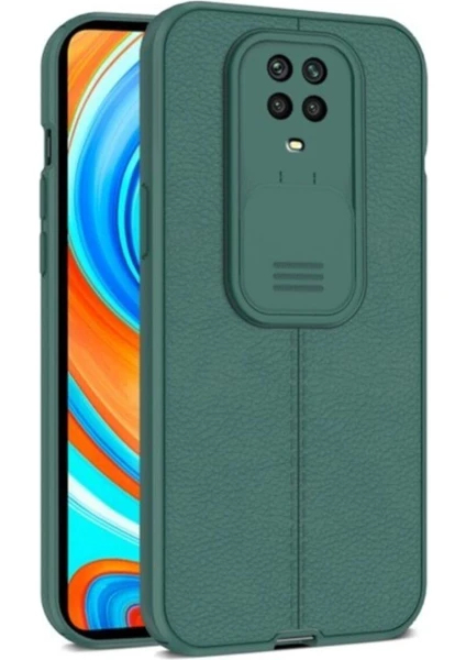 Xiaomi Redmi Note 9 Kılıf Sürgülü Slide Kamera Korumalı Deri Görünümlü Leke Tutmaz Lüks Silikon