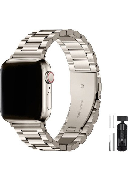Apple Watch Series 1/2/3/4/5/6/7/8/se 38MM Kordon Paslanmaz Çelik Stainless Steel Baklalı Ayarlanabilir Akıllı Saat Kordonu ve Ayarlama Aparatı