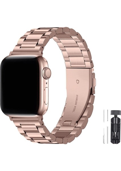 Apple Watch Series 1/2/3/4/5/6/7/8/se Ultra 49MM Kordon Paslanmaz Çelik Stainless Steel Baklalı Ayarlanabilir Akıllı Saat Kordonu ve Ayarlama Aparatı