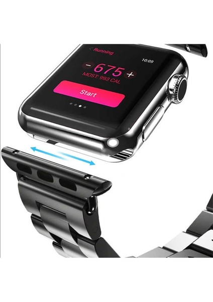 Apple Watch Series 1/2/3/4/5/6/7/8/se Ultra 49MM Kordon Paslanmaz Çelik Stainless Steel Baklalı Ayarlanabilir Akıllı Saat Kordonu ve Ayarlama Aparatı