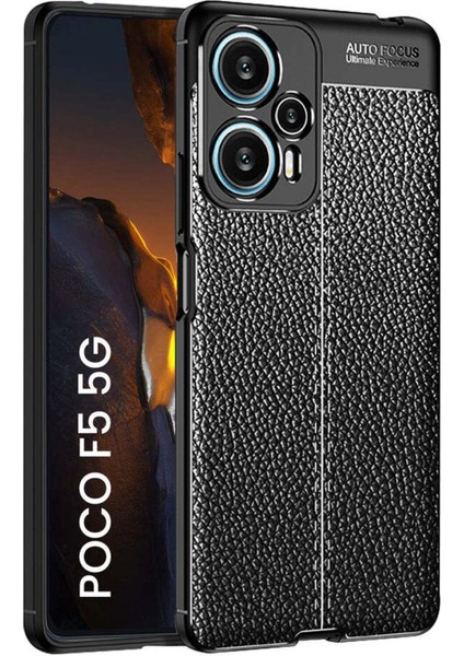Poco F5 5g Kılıf Kamera Çıkıntılı Deri Görünümlü Dikiş Desenli Koruyucu Kapak Kilif
