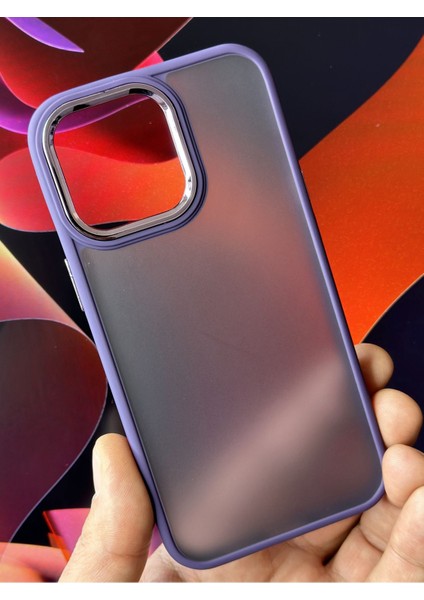 Apple iPhone 13 Kılıf Metal Çerçeve Hassas Butonlu Renkli Buzlu Şeffaf Transparan Kapak