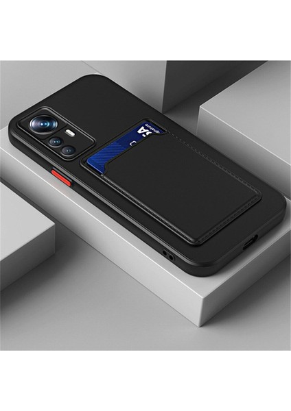 Xiaomi Redmi Note 12S Kılıf Kamera Korumalı Kartlıklı Cüzdanlı Kırmızı Tuşlu Siyah Silikon Kapak