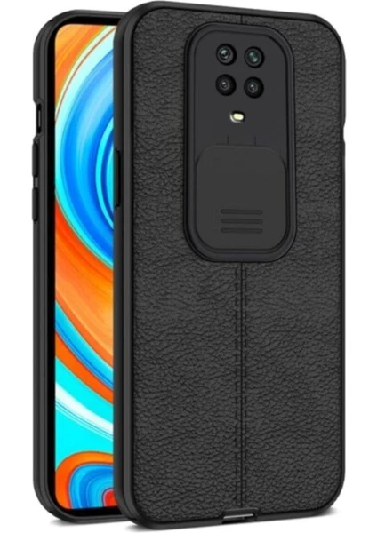 Xiaomi Redmi Note 9 Kılıf Sürgülü Slide Kamera Korumalı Deri Görünümlü Leke Tutmaz Lüks Silikon