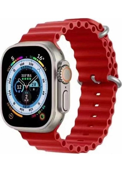 Apple Watch 1 2 3 4 5 6 7 8 9 Se Nike 45MM Uyumlu Kordon Silikon Kabartmalı Ocean Loop Kayış Bileklik