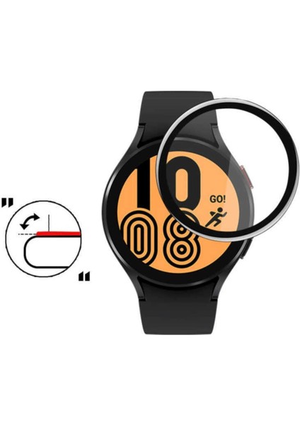 Samsung Galaxy Watch 4 44MM Uyumlu Tam Kaplayan Ultra Ince Kavisli Siyah Çerçeveli Saat Ekran Koruyucu Pet modelleri