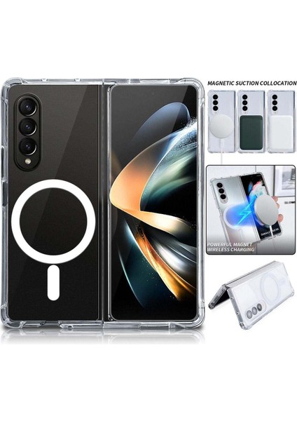 Samsung Galaxy Z Fold 3 Kılıf Magsafe Wireless Kablosuz Şarj Destekli Sert Şeffaf Darbe Emici Kapak